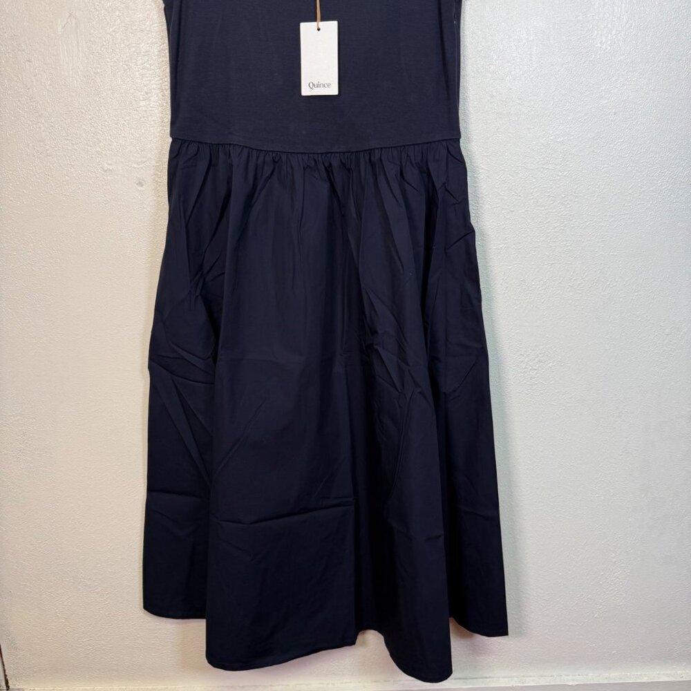 Quince Organic Cotton Mixed Media Tank Dress Navy Large Pockets NWT Casual - Picture 11 of 15